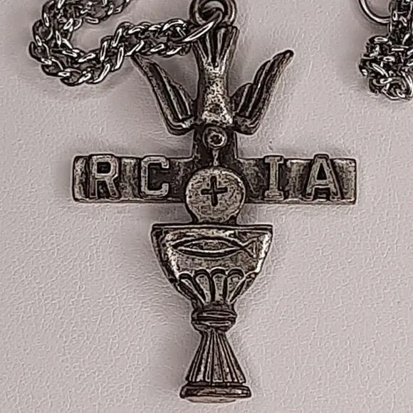 Product image for Vtg RCIA Cross Pendant Charm Token Necklace M&C Rite Christian Initiation Adults