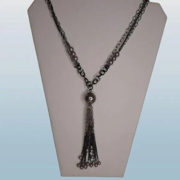 Product image for NWT New York & Company Gray Faux-Pearl Necklace silver & black tone chains NY&Co