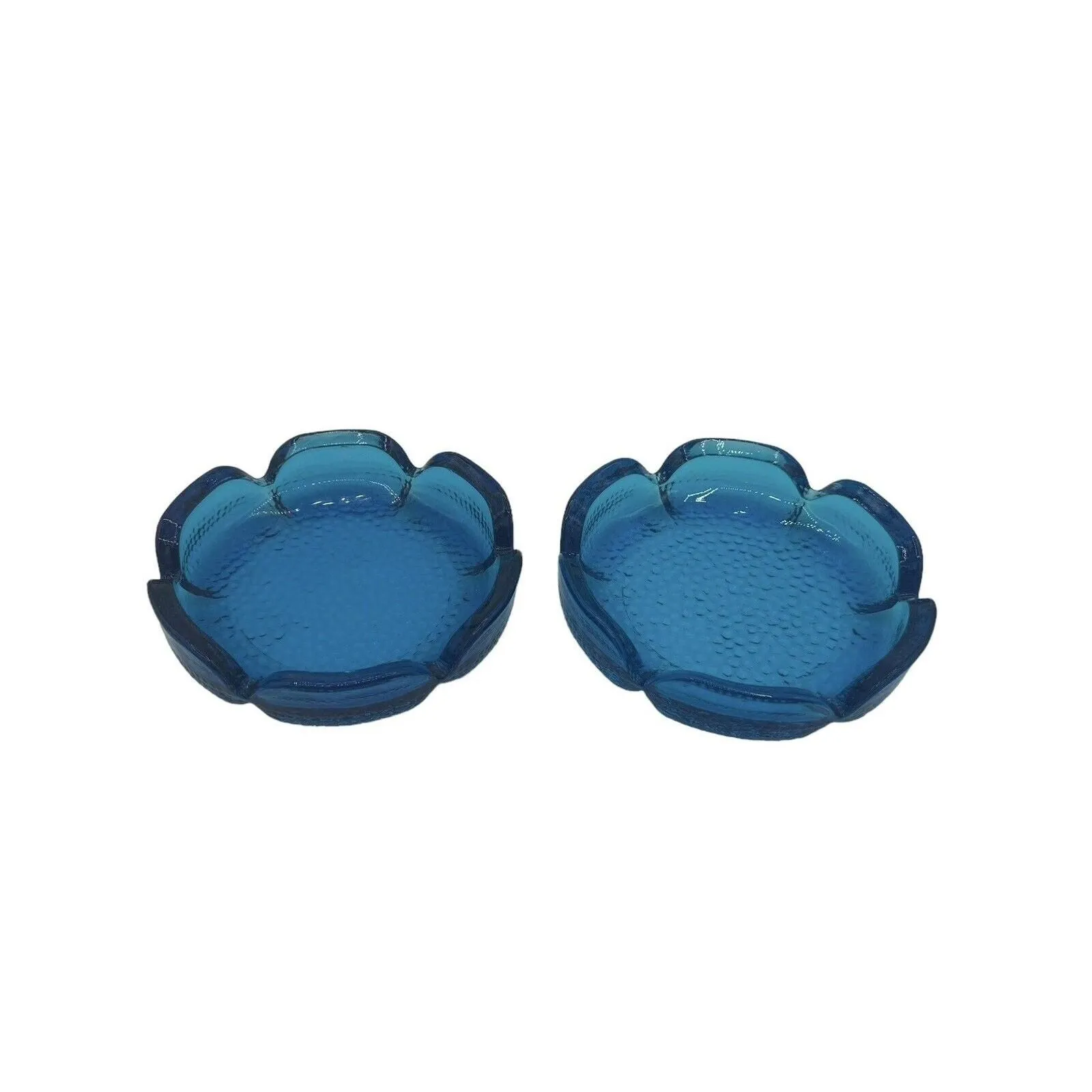 Product image for Pair Blenko Glass Ashtray MCM Cobalt Blue Lotus Flower Blossom Petal Vintage