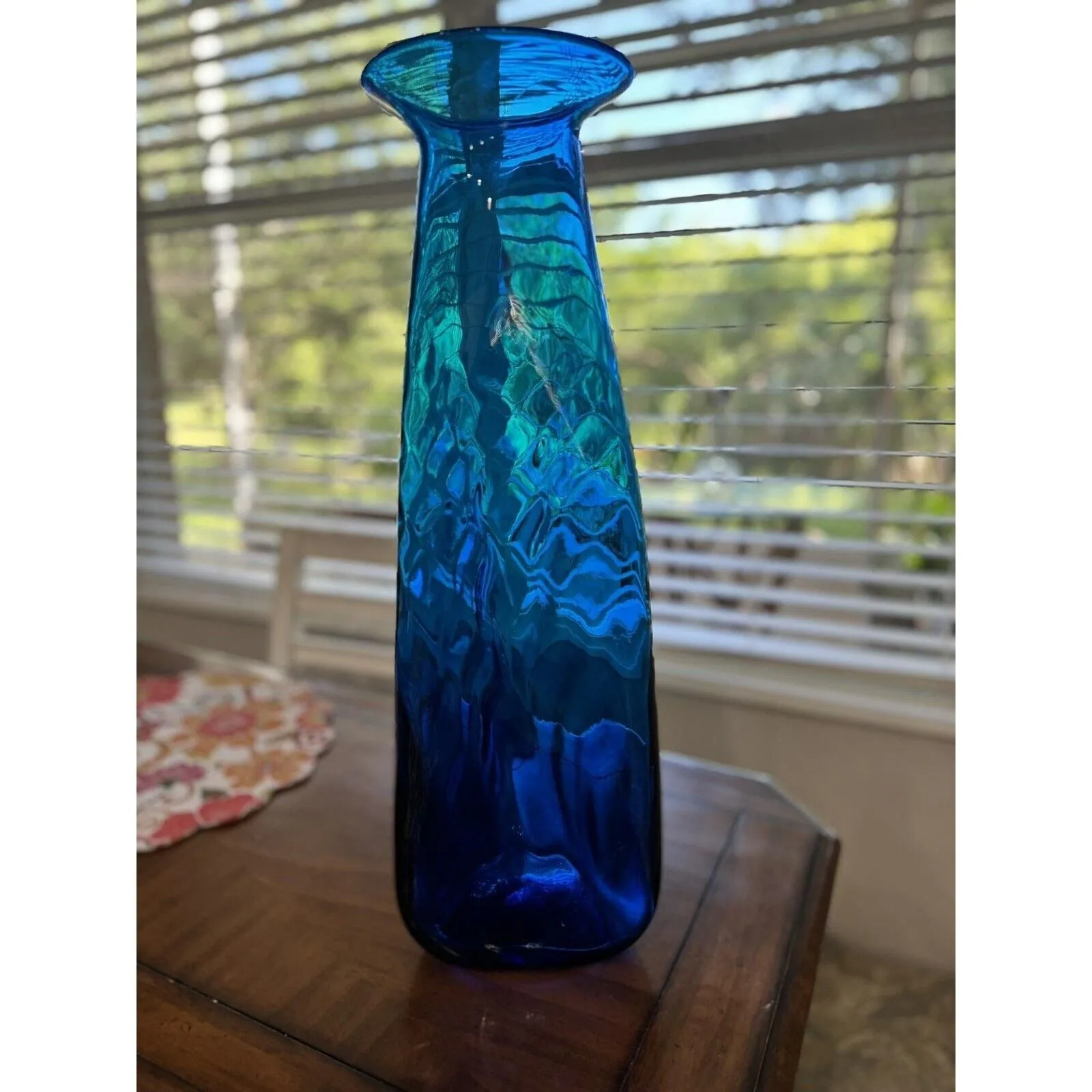 Product image for Blenko Tall Floor Vase 1971 Joel Myers Optical Glass #7049 Turquoise Blue 22”