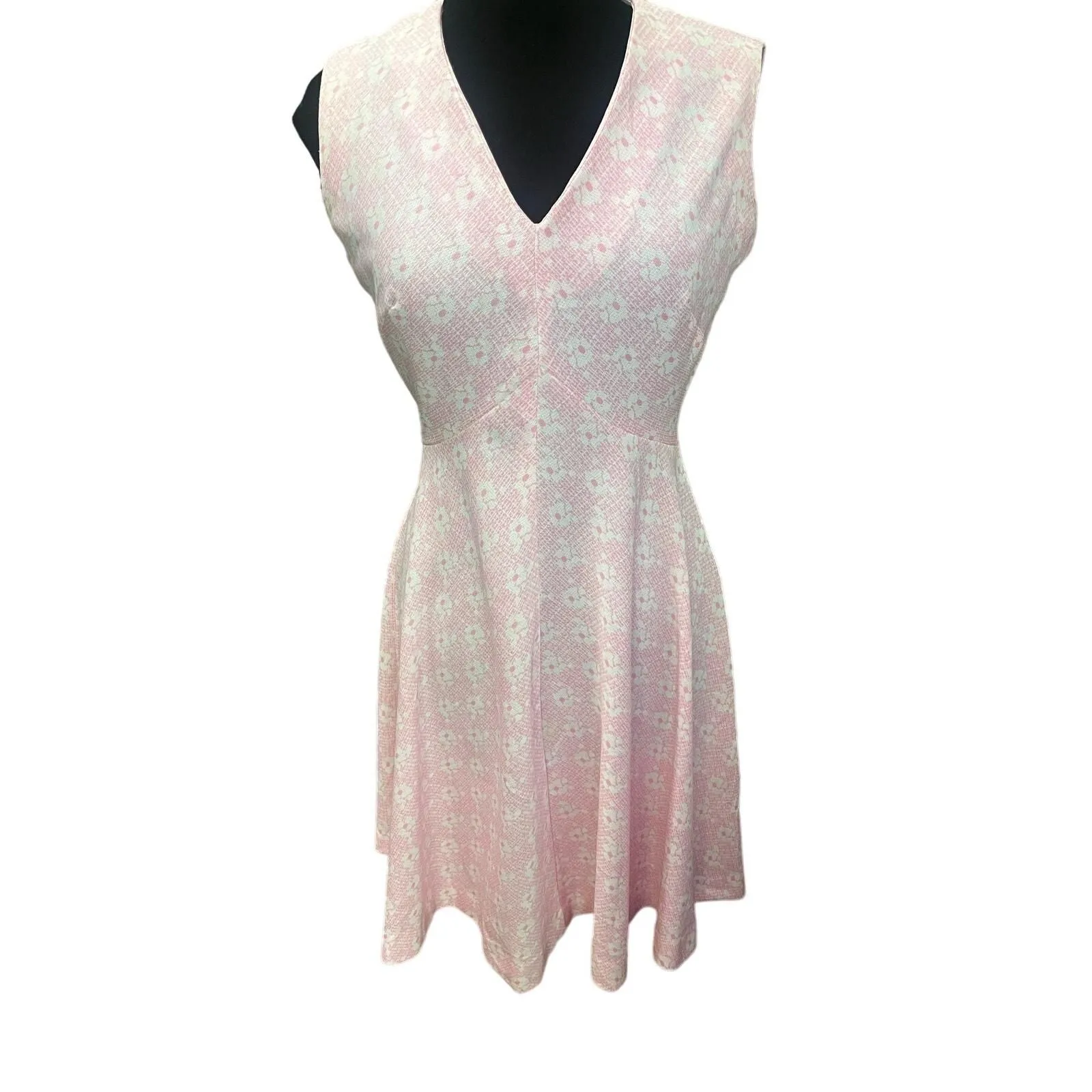 Product image for Vintage 60s Georgee Originals Pink White Sleeveless Floral V-Neck Dress Small M