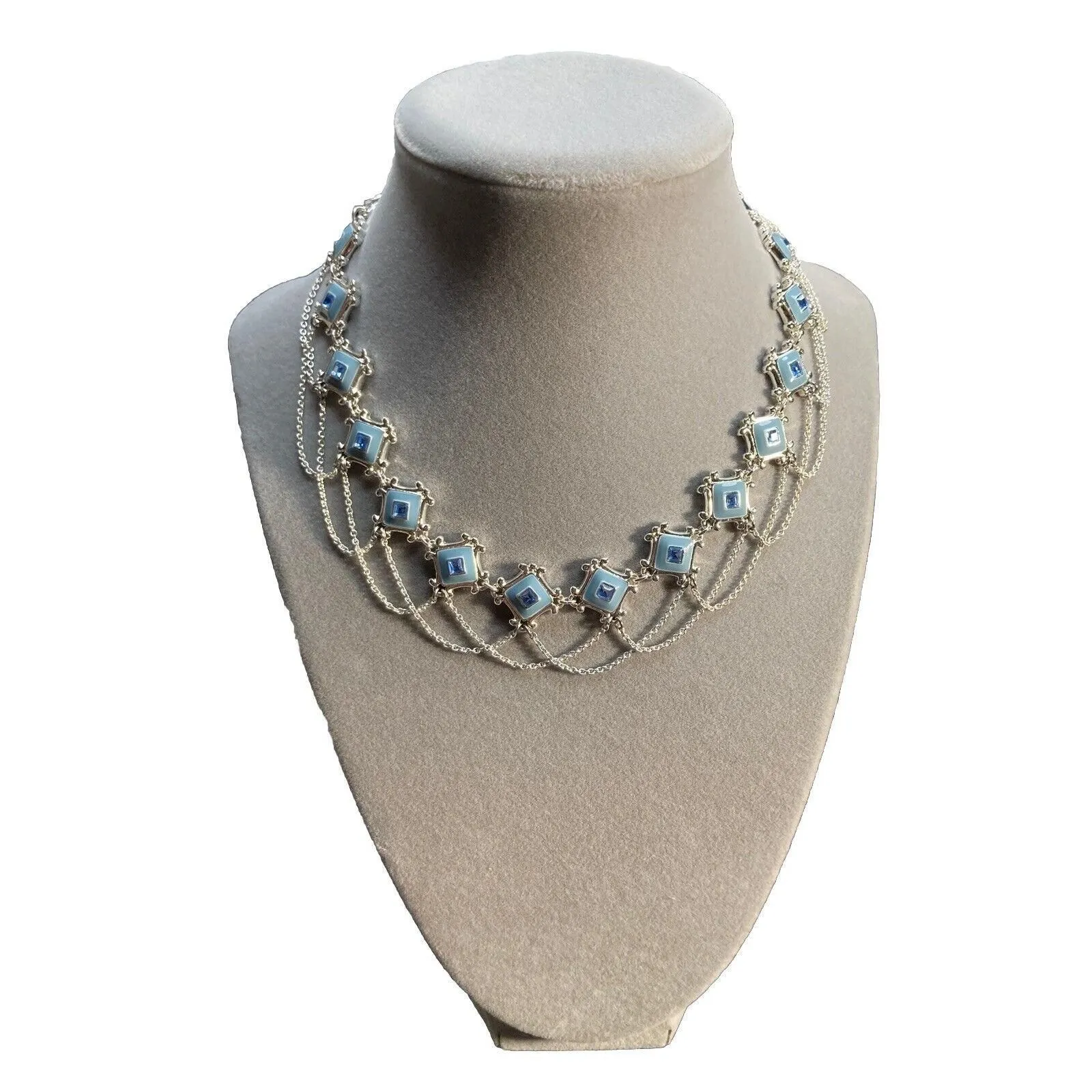Product image for NWT MONET Silver Tone Dangling Blue Enamel Rhinestones 12-15’’ Inch Necklace