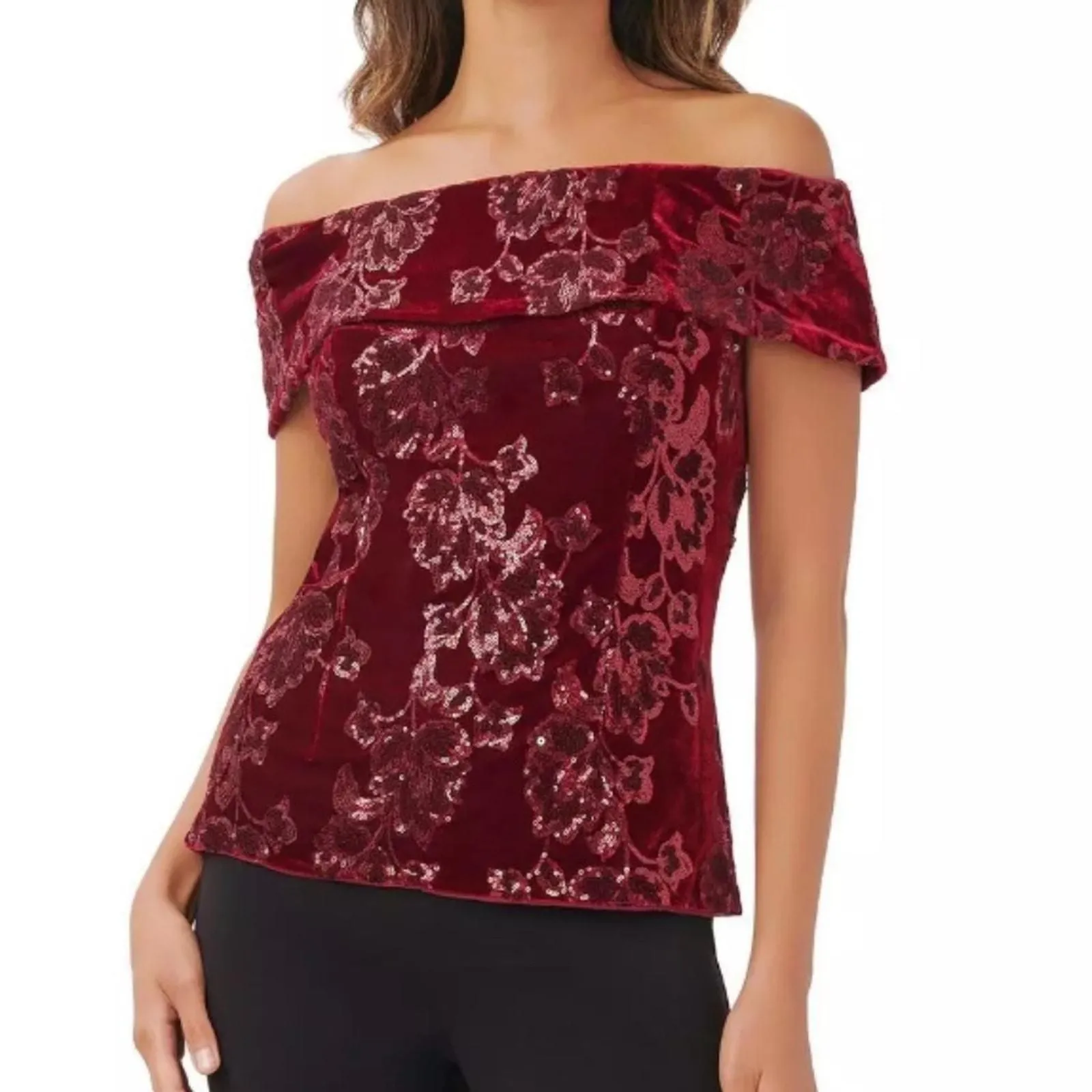 Product image for NWT Adrianna Papell Womens Velvet Sequined Dressy Pullover Top Shirt Size 10