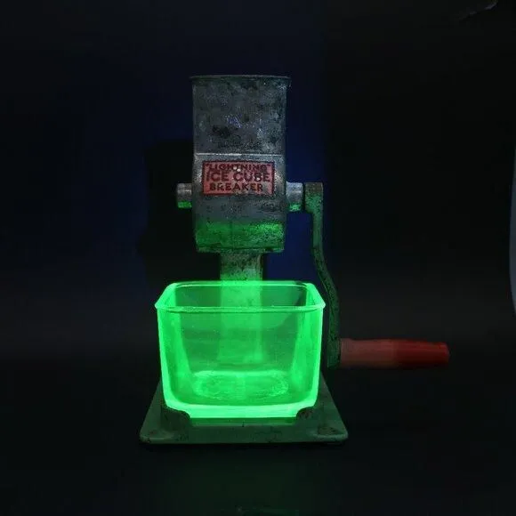 Product image for Rare Lightning Ice Cube Breaker | Vintage Ice Crusher with Uranium Glass Dish