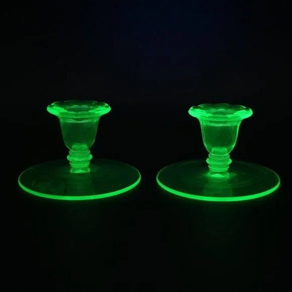 Product image for Vintage Uranium Glass Green Candlestick Candle Holders (Set of 2)