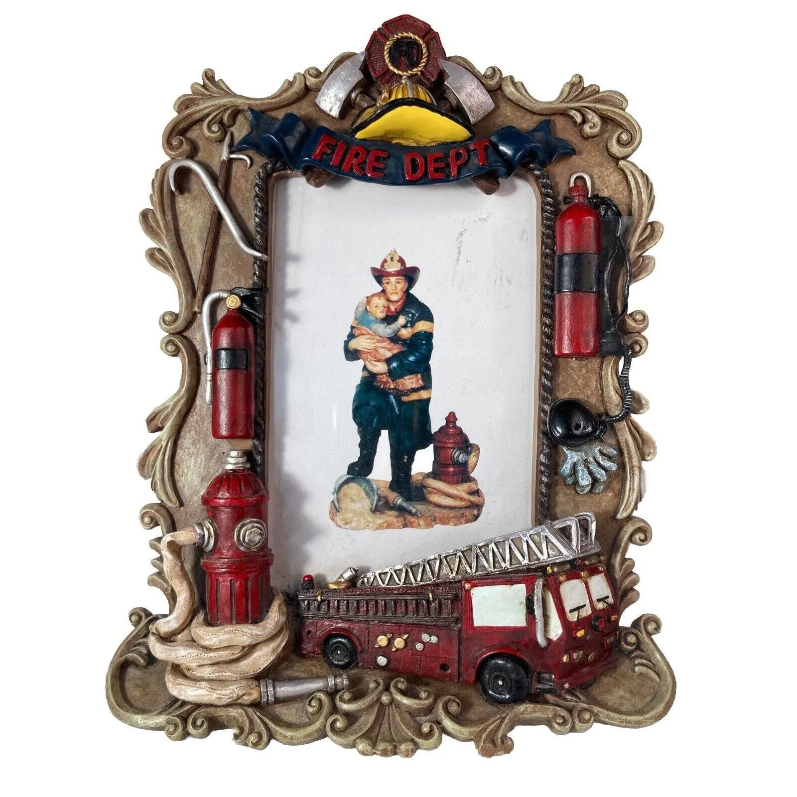 Product image for VANMARK Red Hats Of Courage Picture Frame FD Fire Dept Truck 4x6 1998