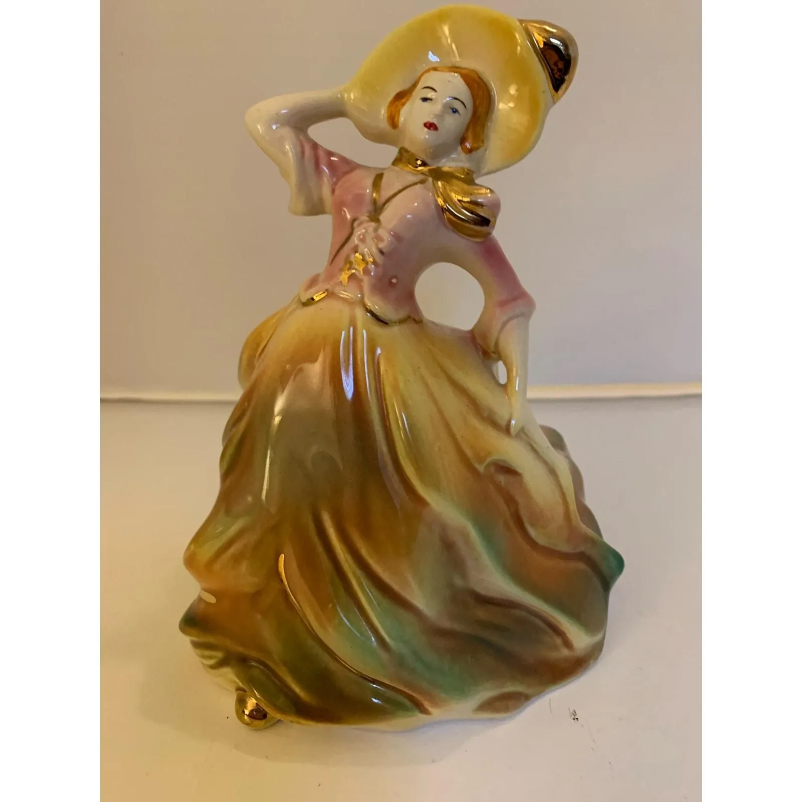 Product image for VTG Victorian Lady Planter in Pink & Green with Gold Accents
