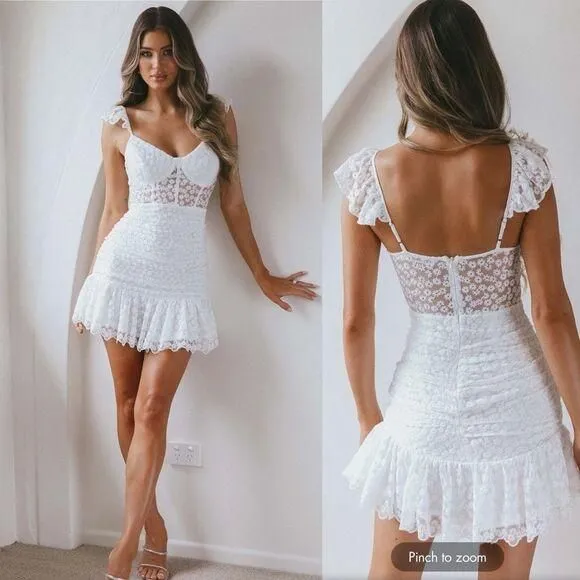 Product image for Saints and Sinners white embroidered lace mini dress size small