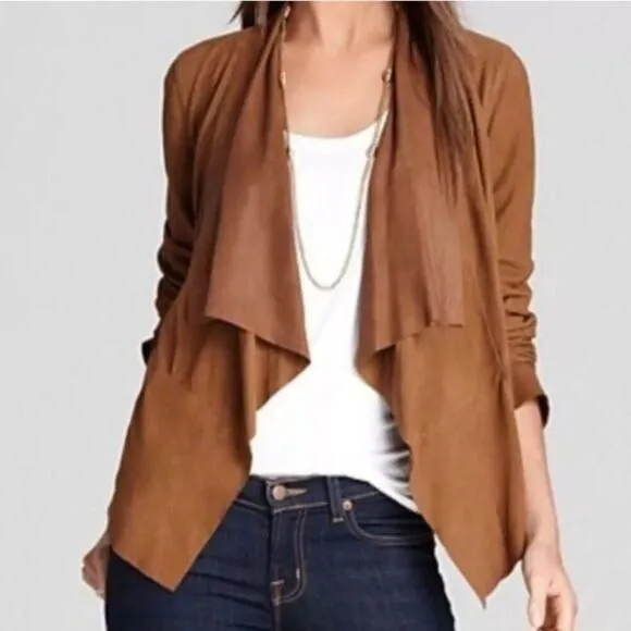 Product image for Zara Vegan Suede Waterfall Drape Open Front Cardigan Jacket Brown Womens Size XS