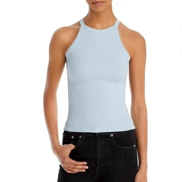 Product image for ATM Womens Ribbed High Neck Tank Top powder blue size XS