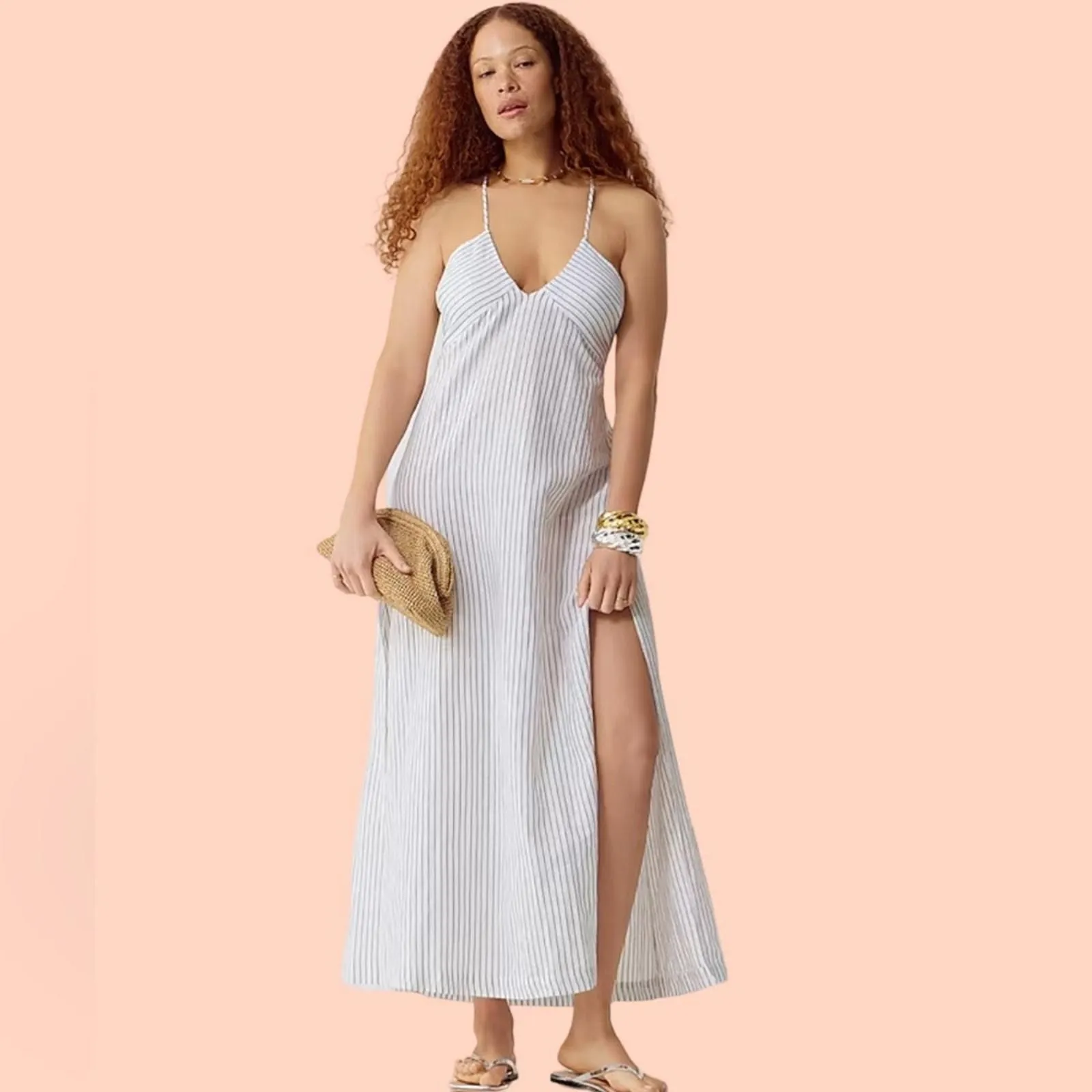 J.CREW: Cross-back beach dress in striped linen-cotton blend SIze XS   Whatnot: Shop, Sell, Connect