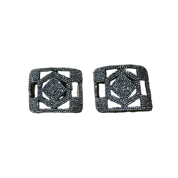 Product image for Vtg Antique Victorian Made in France Ornate Shiny Steel Cut Heavy Shoe Buckles