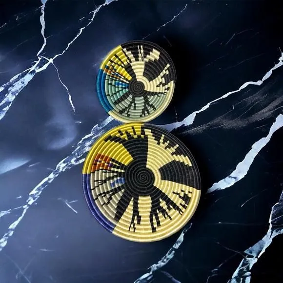 Product image for Set of 2 Handmade Rwandan Artist African Vibrant Heavy Fiber Coil Bowls 12” & 8”