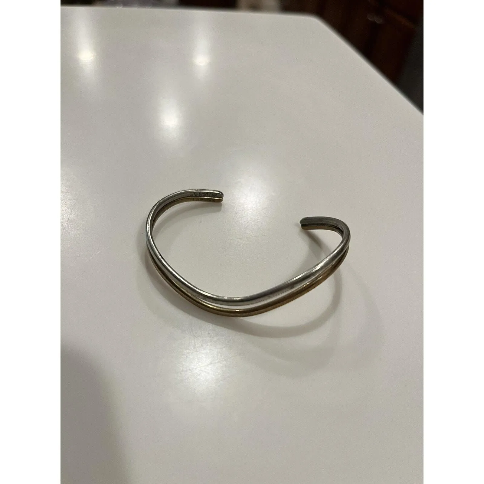 Product image for Sergio Lub copper cuff bracelet two tone silver brass small signed