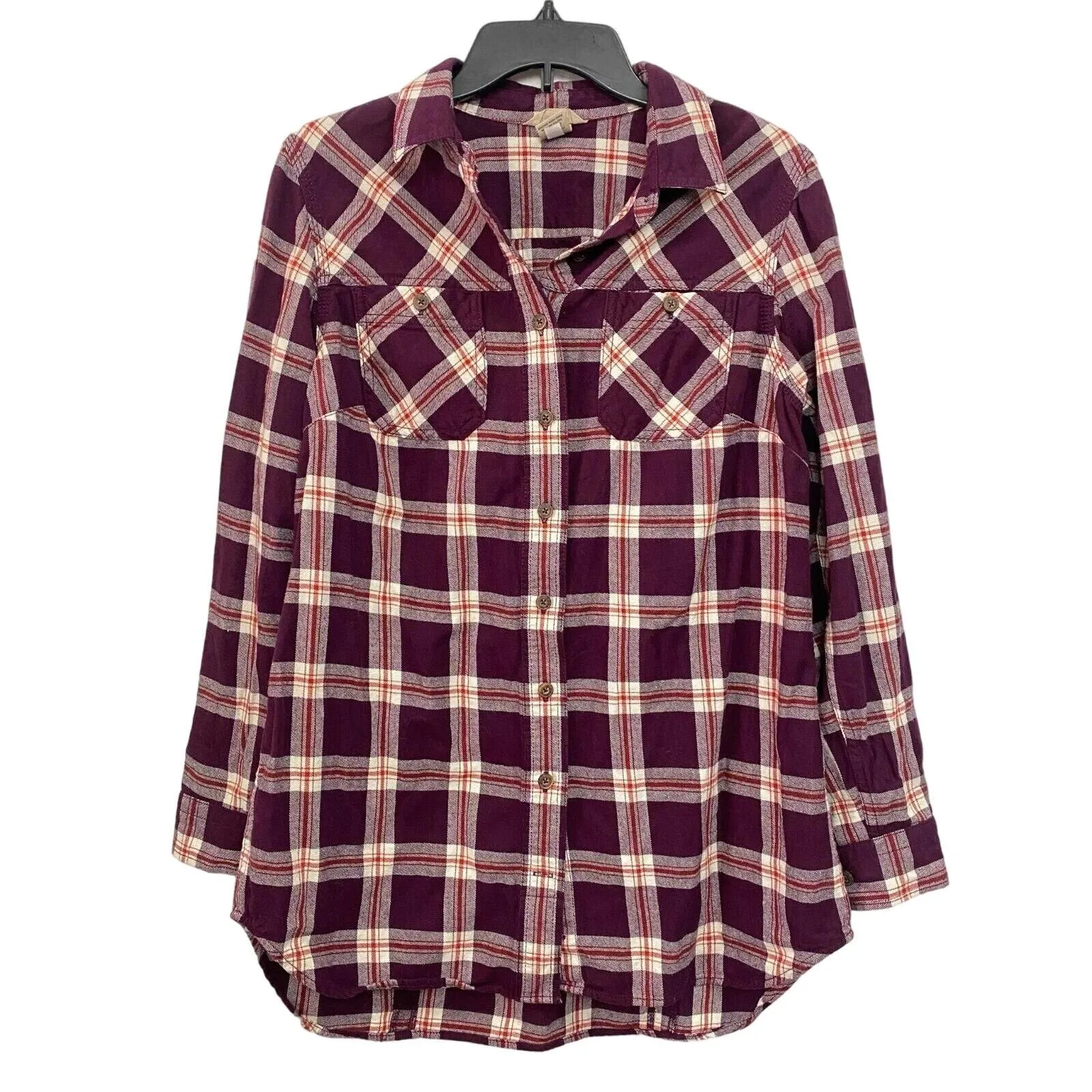 Product image for Duluth Trading Co Womens Maroon Plaid Flannel Shirt Size Medium Button Up