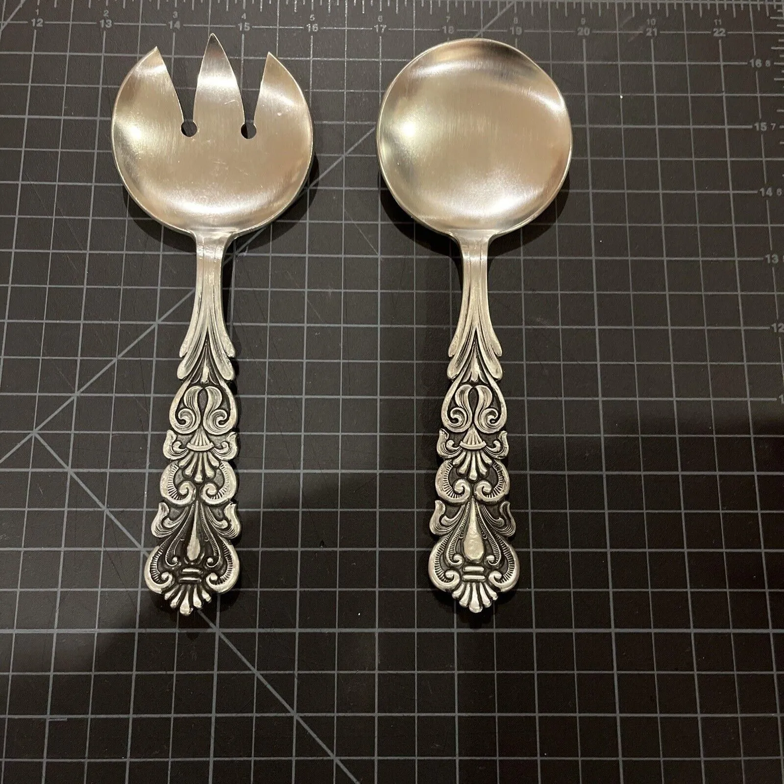 Product image for Hagness Pewter salad serving utensils Norway 209 ornate spoon fork gift wedding