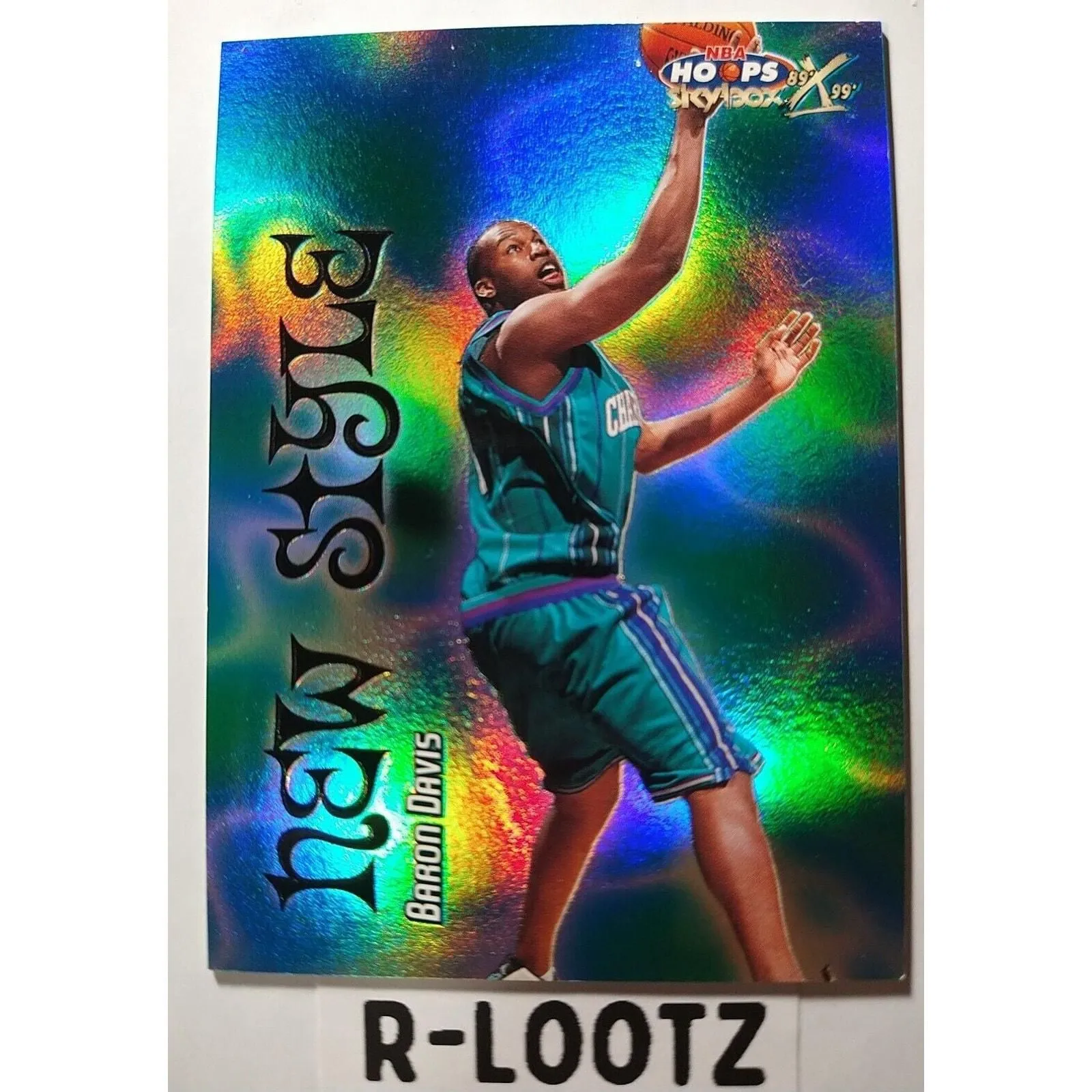 Product image for Baron Davis NBA Hoops X 99-00 #NS5 New Style Charlotte Hornets 2nd Year Card