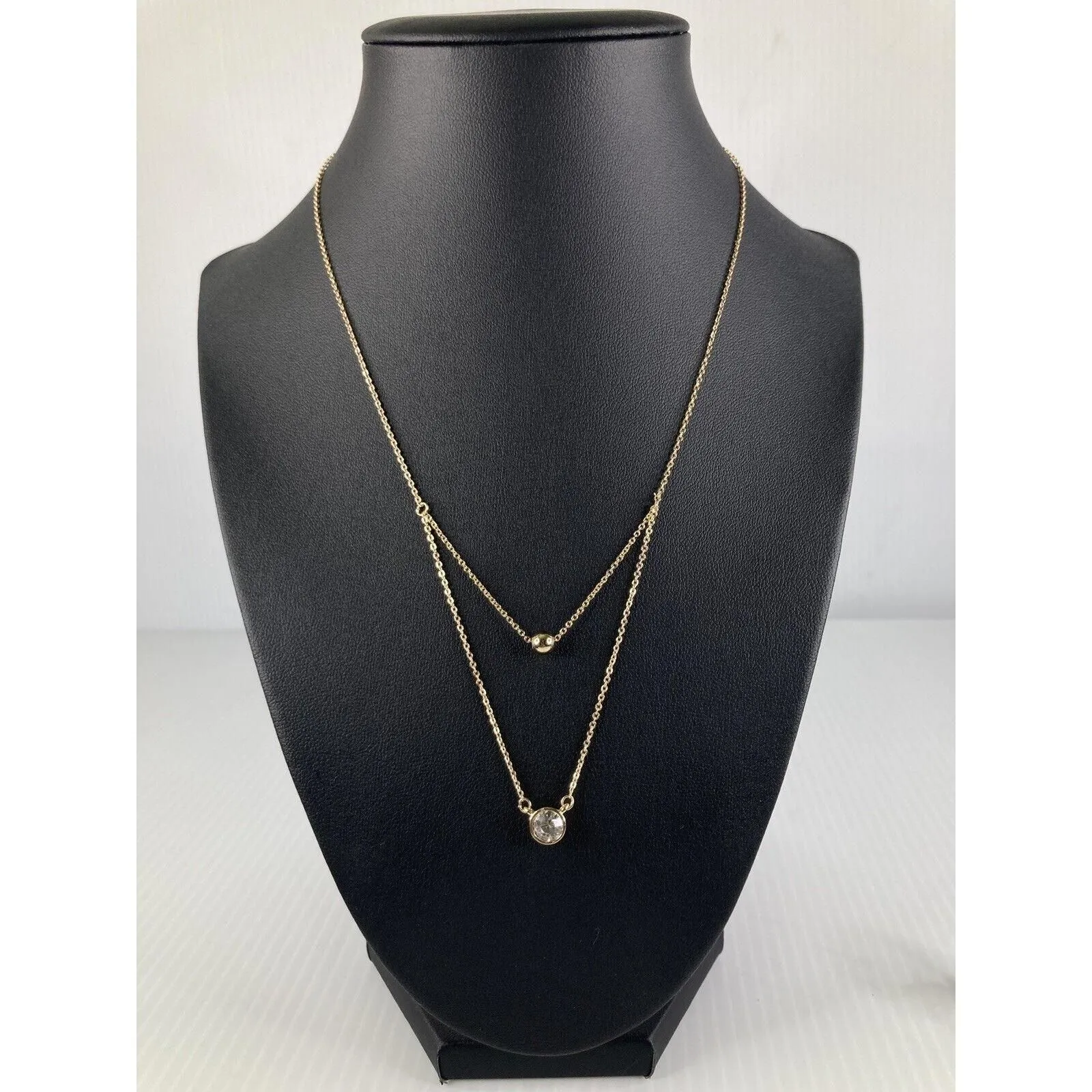 Product image for Marlyn Schiff Double Layered Necklace Gold Tone Jewelry Dainty 9in 3in Extender