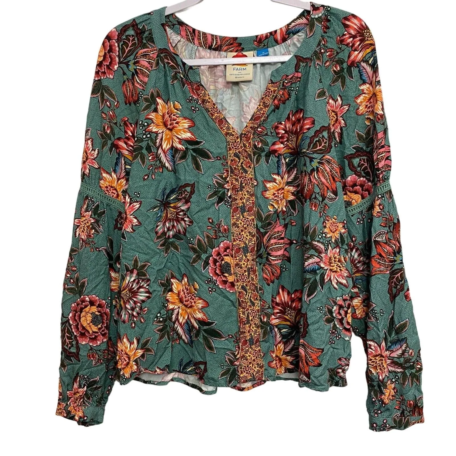 Product image for Farm Rio Anthropologie size Med women’s Paola Floral Peasant Long Sleeve Blouse