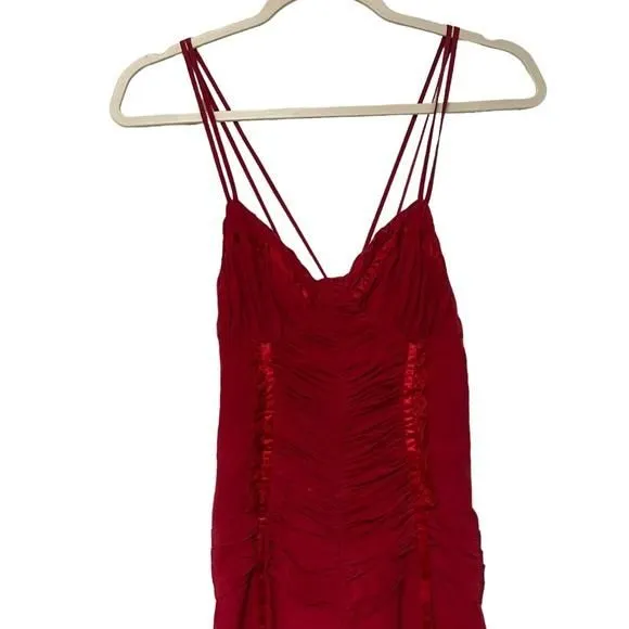 Bebe Silk Lace Red Bustier Ruched Ruffle Midi Dress  Whatnot: Shop,  Sell, Connect