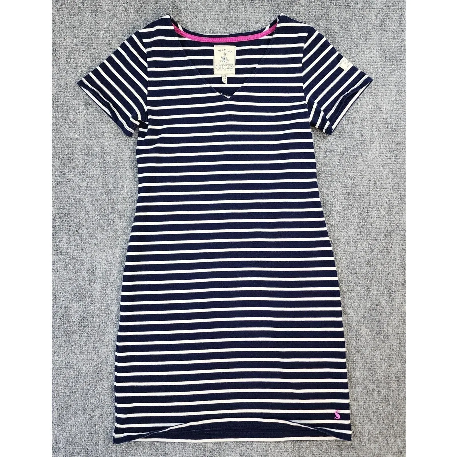 Product image for Joules Dress Womens 4 Blue Striped Riviera V-Neck Jersey Nautical Preppy Summer