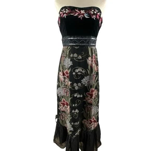 Nanette Lepore Heirloom Embroidered Sleeveless Velvet Silk Floral Dress   Whatnot: Shop, Sell, Connect