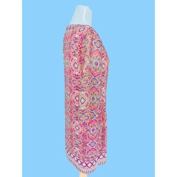 Tacera Ladies Keyhole Front Abstract Paisley Quarter Sleeve Lined Dress Euc M1