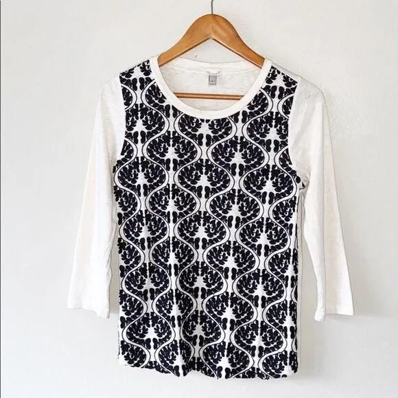 Product image for J. Crew Damask Embroidered 3/4 sleeve Top Size S
