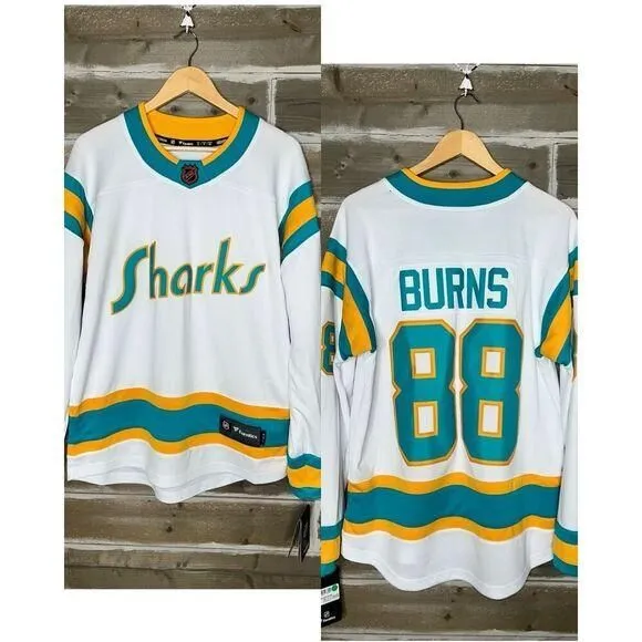 Product image for Brent Burns NWT San Jose Sharks Fanatics Authentic White Hockey Jersey Small