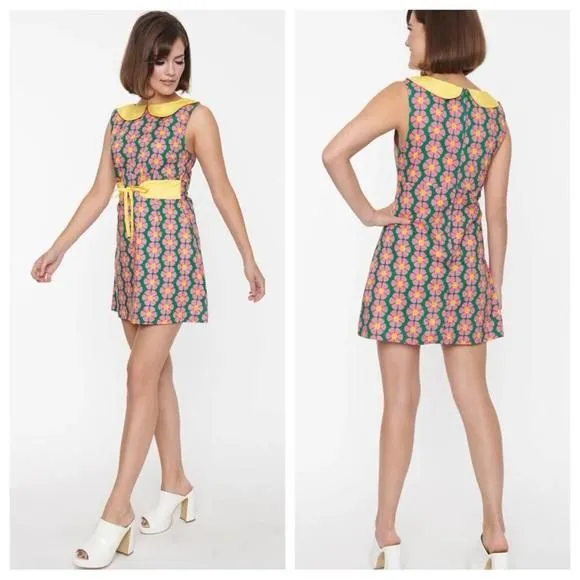 Product image for Smak Parlour green and pink retro floral print mini dress - 70s- NEW - 1x/16