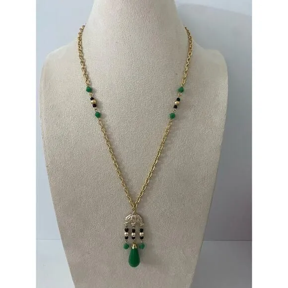 Product image for Gold tone and green tribal pendant necklace