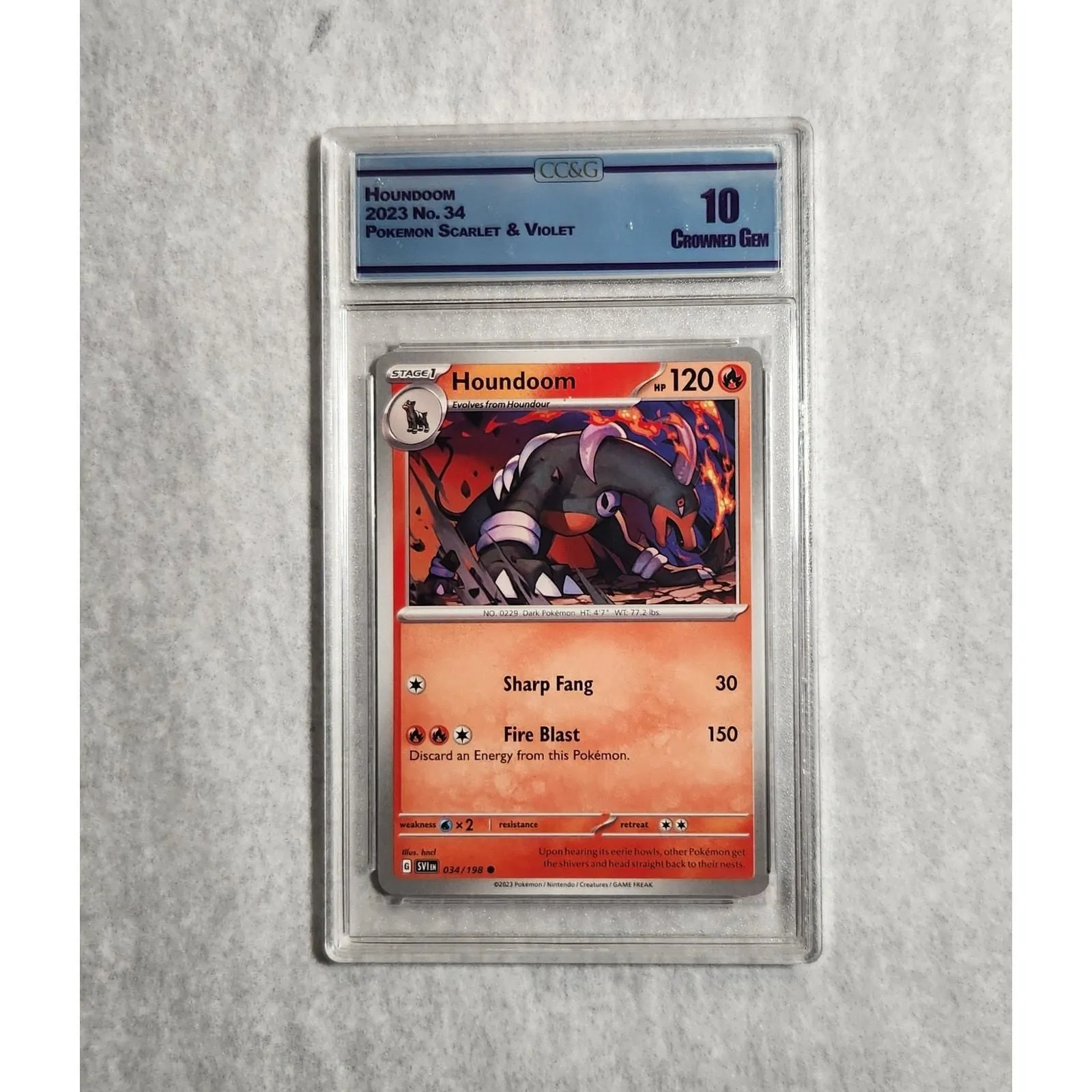Product image for Pokemon Houndoom 2023 No. 34 Scarlet & Violet CC&G Crowned Gem 10 Trading Card