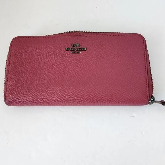 Coach New York Cranberry/Rouge Pink Leather Long Zip-Around Wallet