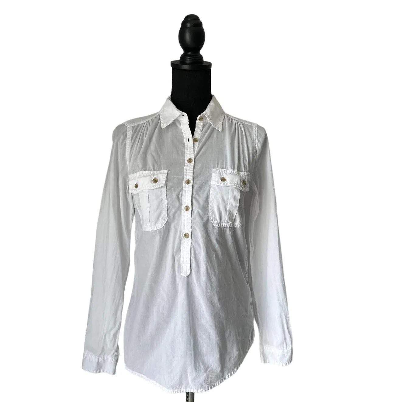 Product image for Gap Cotton Long Sleeve White Blouse Sz S