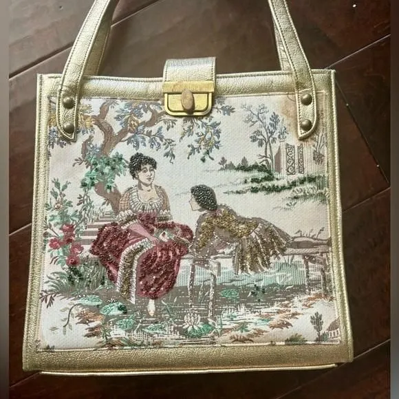 Product image for Vintage Faye Mell Designs beaded tapestry handbag purse