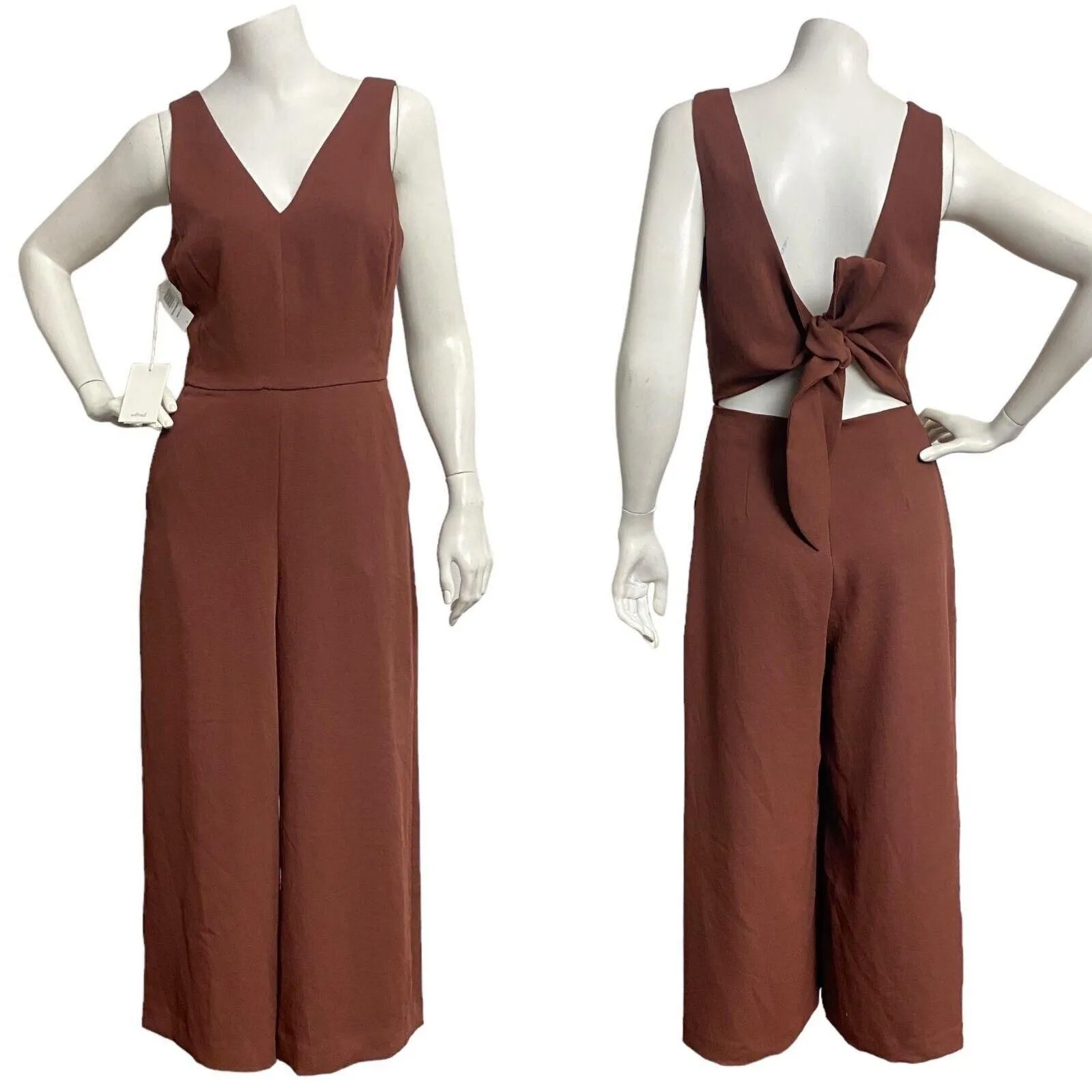 Product image for Wilfred Aritzia Rusty Brown Sleeveless Jumpsuit Womens Size 4 Polyester Tie Back