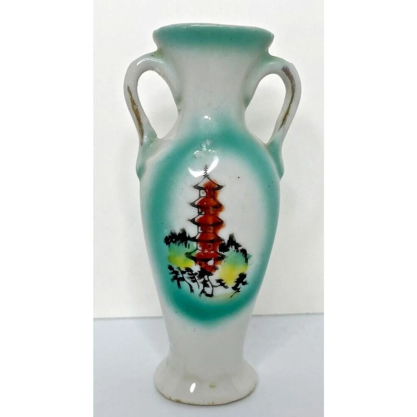Product image for Vintage Japanese Miniature Double Handled Ceramic Vase SKU U14