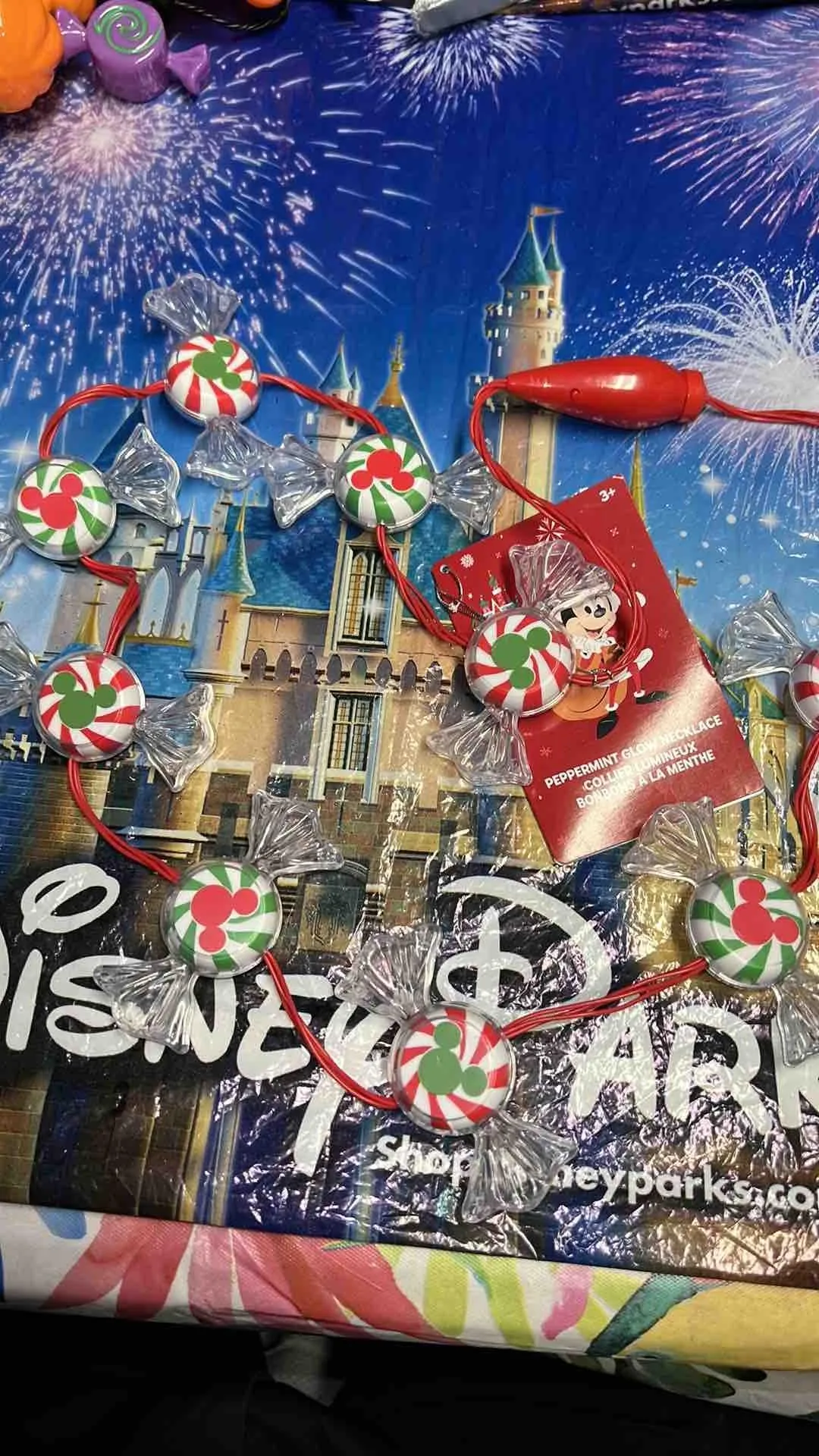 Product image for Disney Christmas Peppermint Candy Glow Necklace - NEW