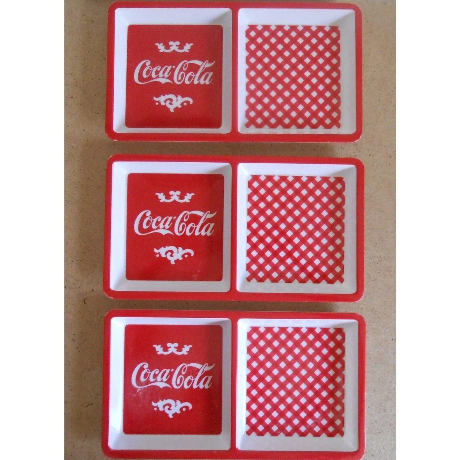 Product image for Set Of 3 Vintage Red & White Coca-Cola Double Side Square Serving Tray