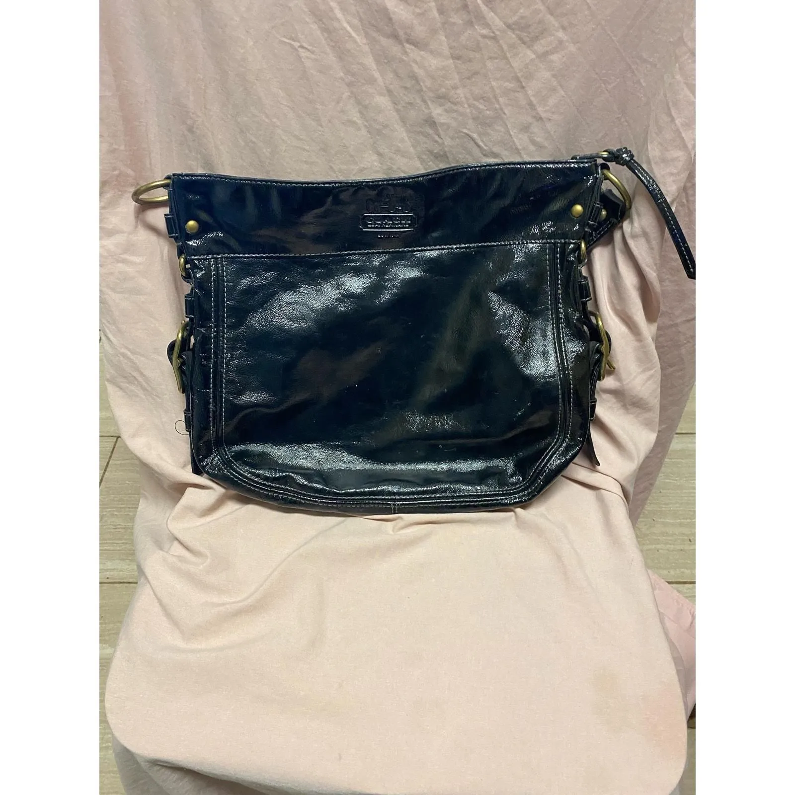 Product image for Coach 12776 Large Zoe Hobo Black Patent Leather Big Purse Luxe Shoulder Bag