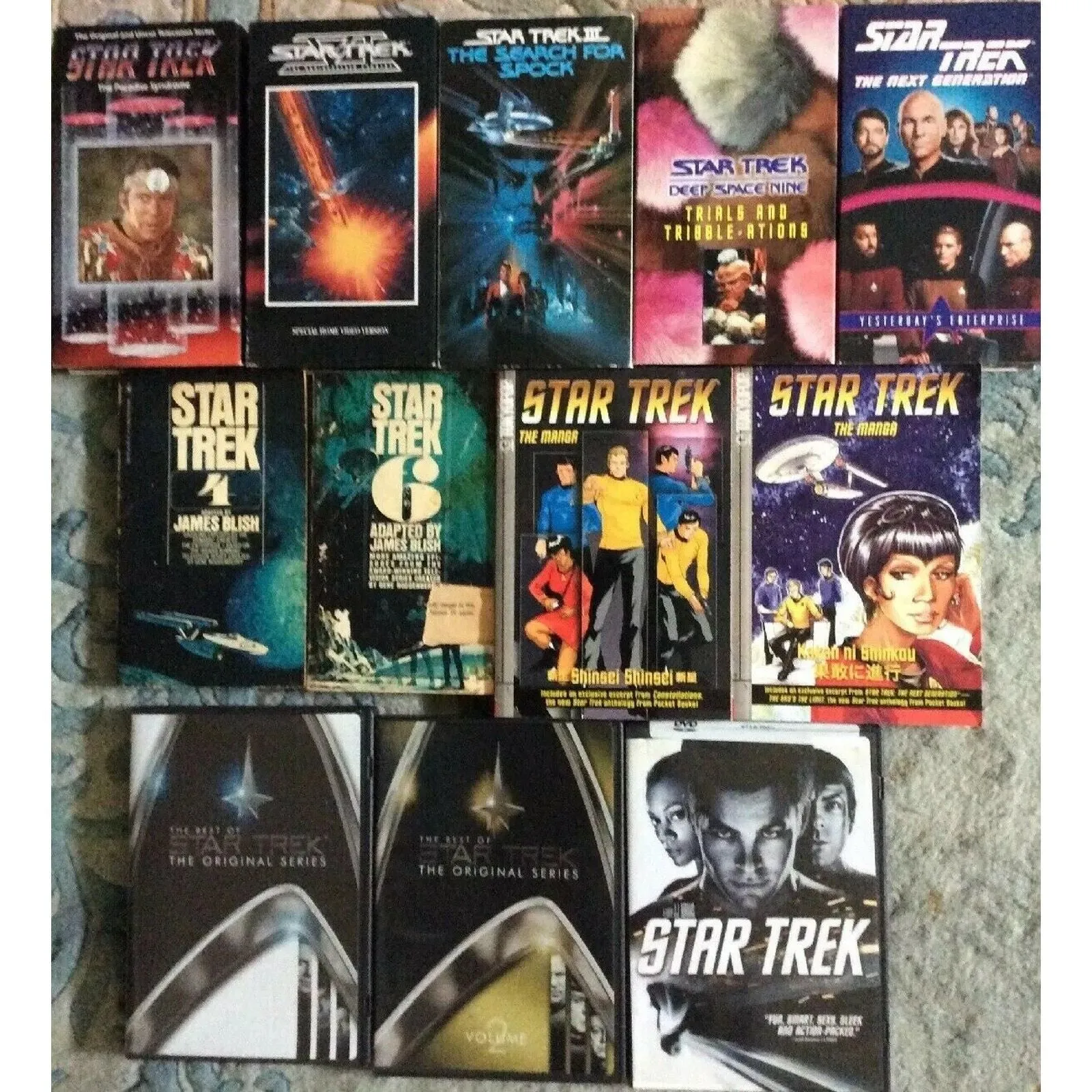 Product image for Star Trek Lot: 3 DVD'S, 5 VHS Tapes and 4 Paperback Books