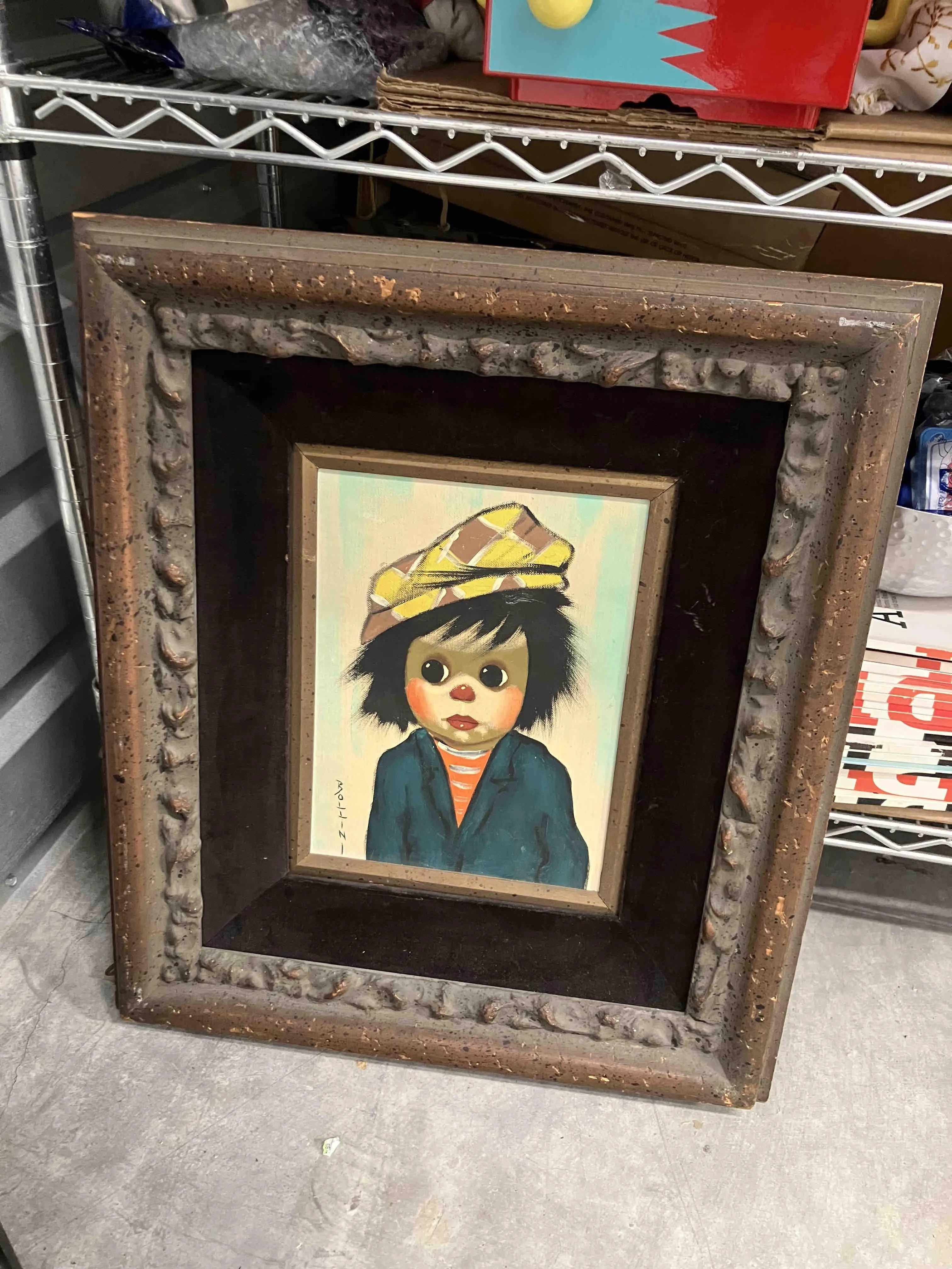 Product image for Big eye painting original art mid century framed signed 