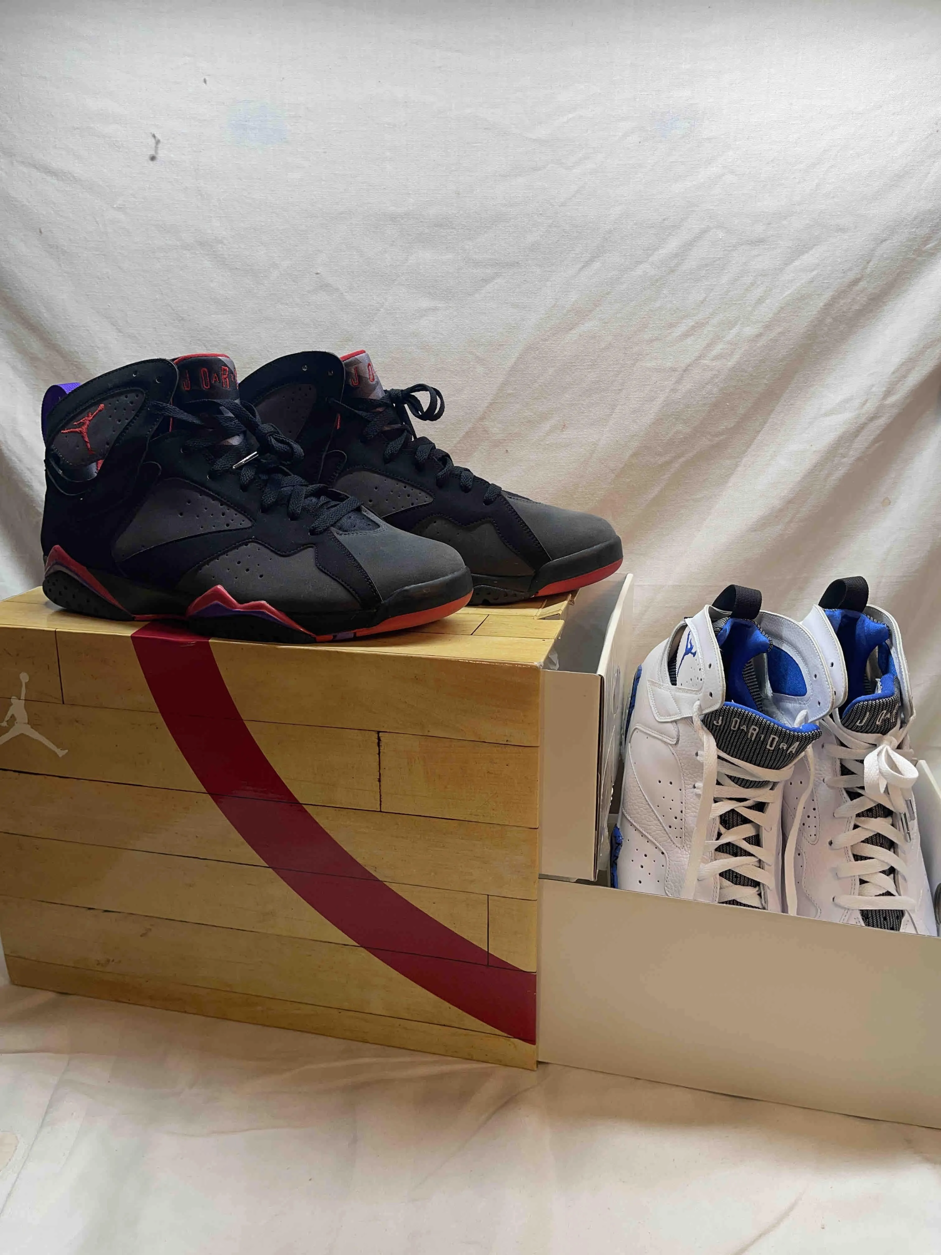 Product image for 2 Pair Set!! Both 11.5 Nike Air Jordans DMP 2009 Black Suede w/Red & Purple  & Blue/White 