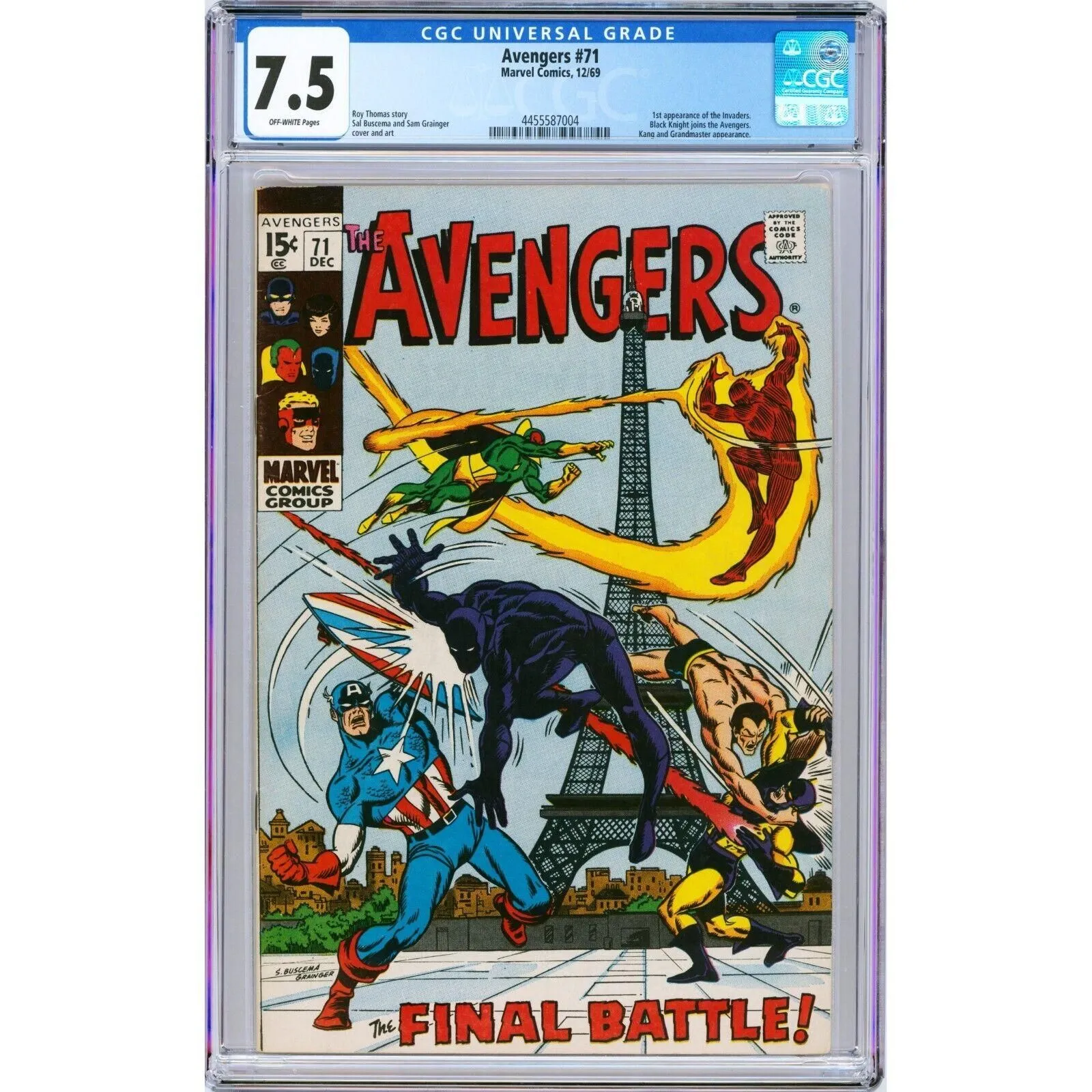Product image for Avengers #71 1969 Marvel CGC 7.5 1st app Invaders, Black Knight joins Avengers