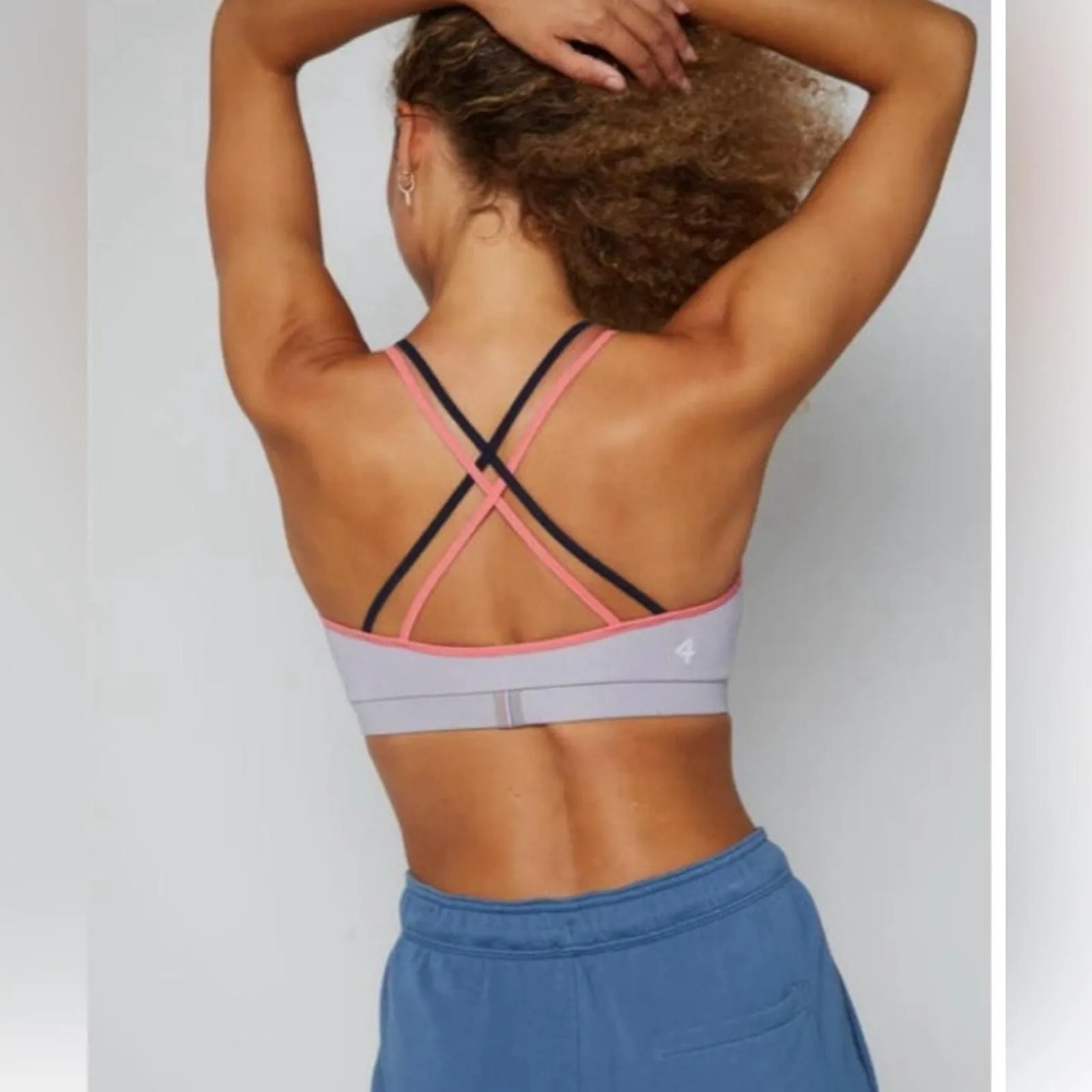 Product image for Fourlaps Women's Vitality Sports Bra Silver Workout Fitness Strappy Size M NWT