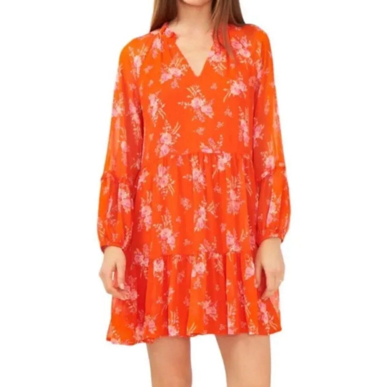 Product image for NWT Vince Camuto Tiered Peasant Style Dress Floral Pattern Puff Sleeve Sz XL
