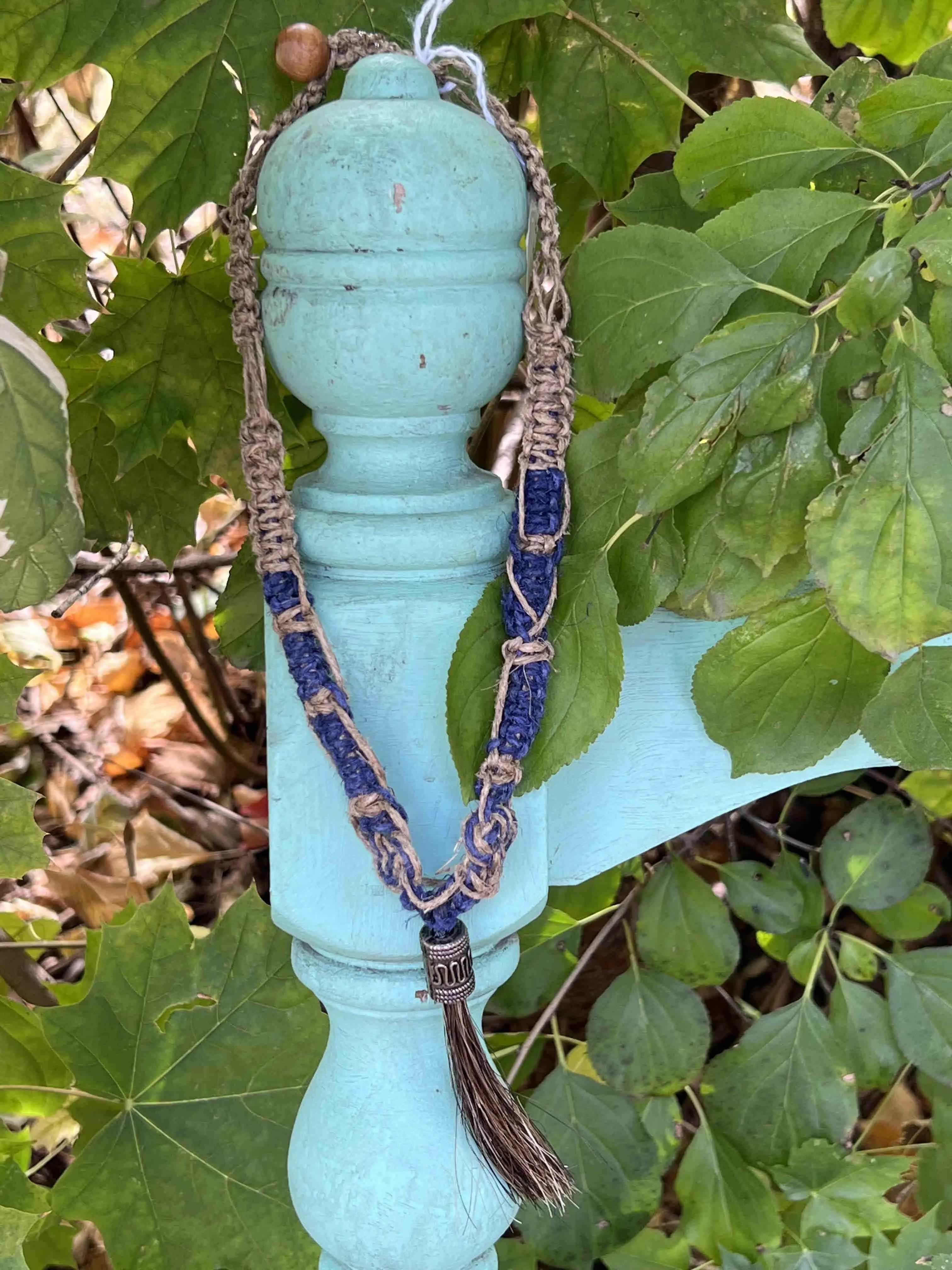 Product image for Horse hair tassel Celtic knot hemp necklace by Christina Rietsch