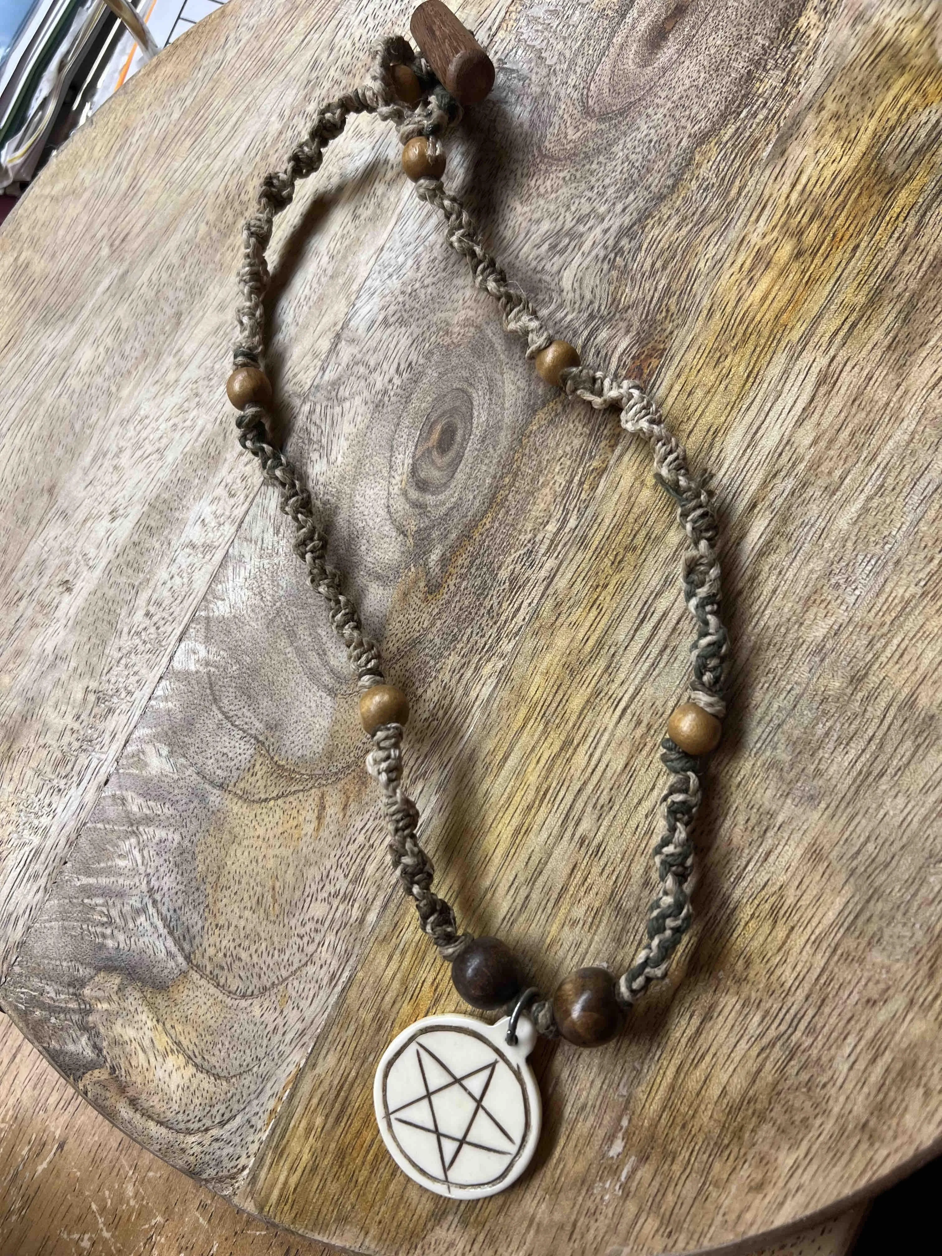 Product image for Wicca Pagan Bone Pentacle Hemp Necklace by Christina Rietsch