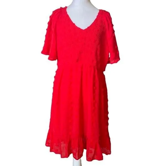 Product image for Zattcas Women's Red Textured Ruffle Sleeve Dress Size XXL