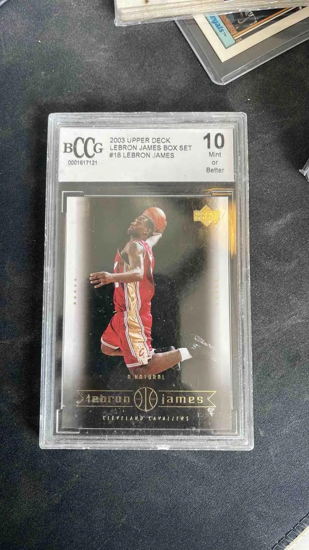 Product image for LeBron James Upper Deck 2003 Rookie Box Set card #18 high school jersey BCCG 10
